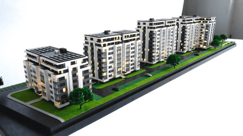Faller, Kibri H0 - Décor - Quatre immeubles à appartements