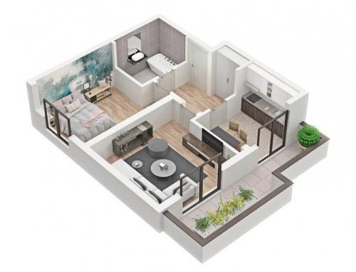 Rendu 3D intérieur – Plan d’appartement