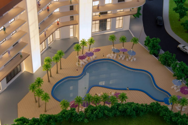 maquette hôtel piscine
