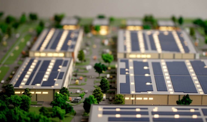 maquette parc logistique Panneaux photovoltaïques
