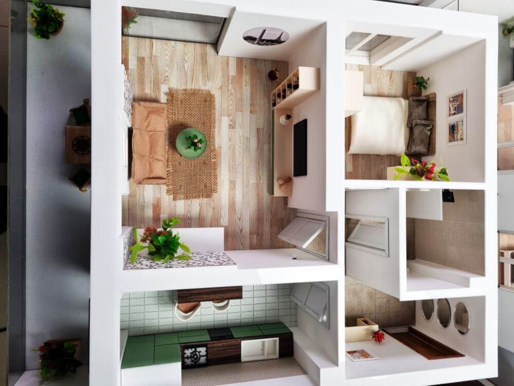 Maquette de plan d'étage avec muebles