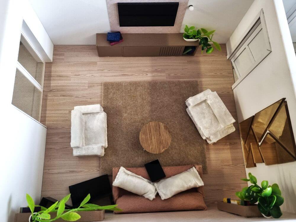 maquette d’étage avec mobilier miniature