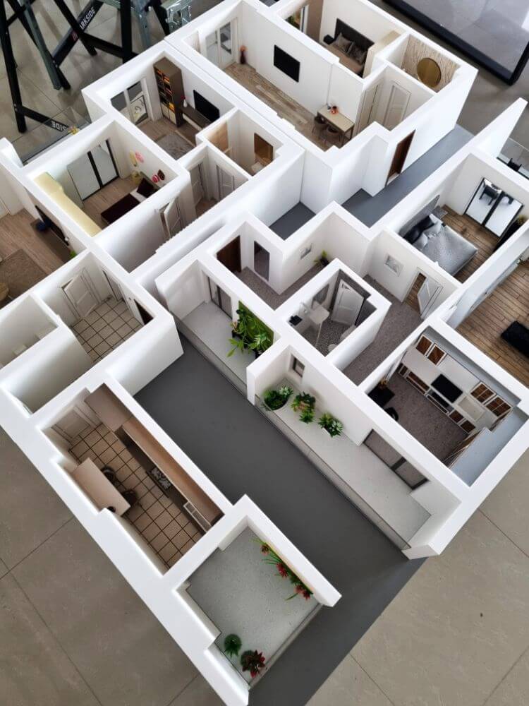 maquette plan d’étage avec mobilier miniature