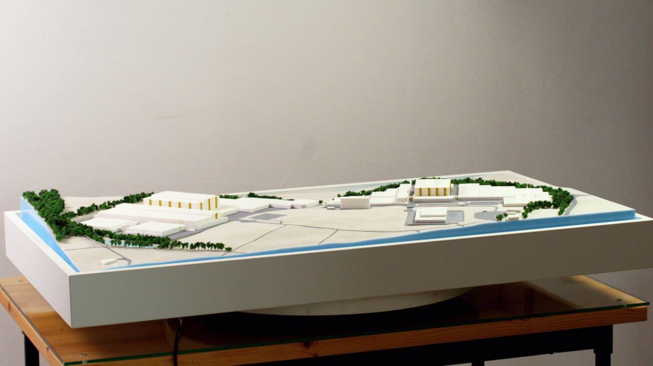 maquette d'un complexe d'entrepôts
