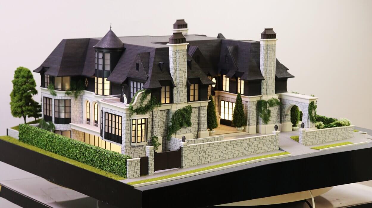 Maquette architecturale d'une maison en pierre