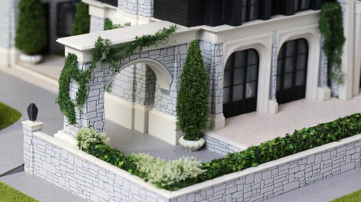 Maquette détaillée d'une maison en pierre
